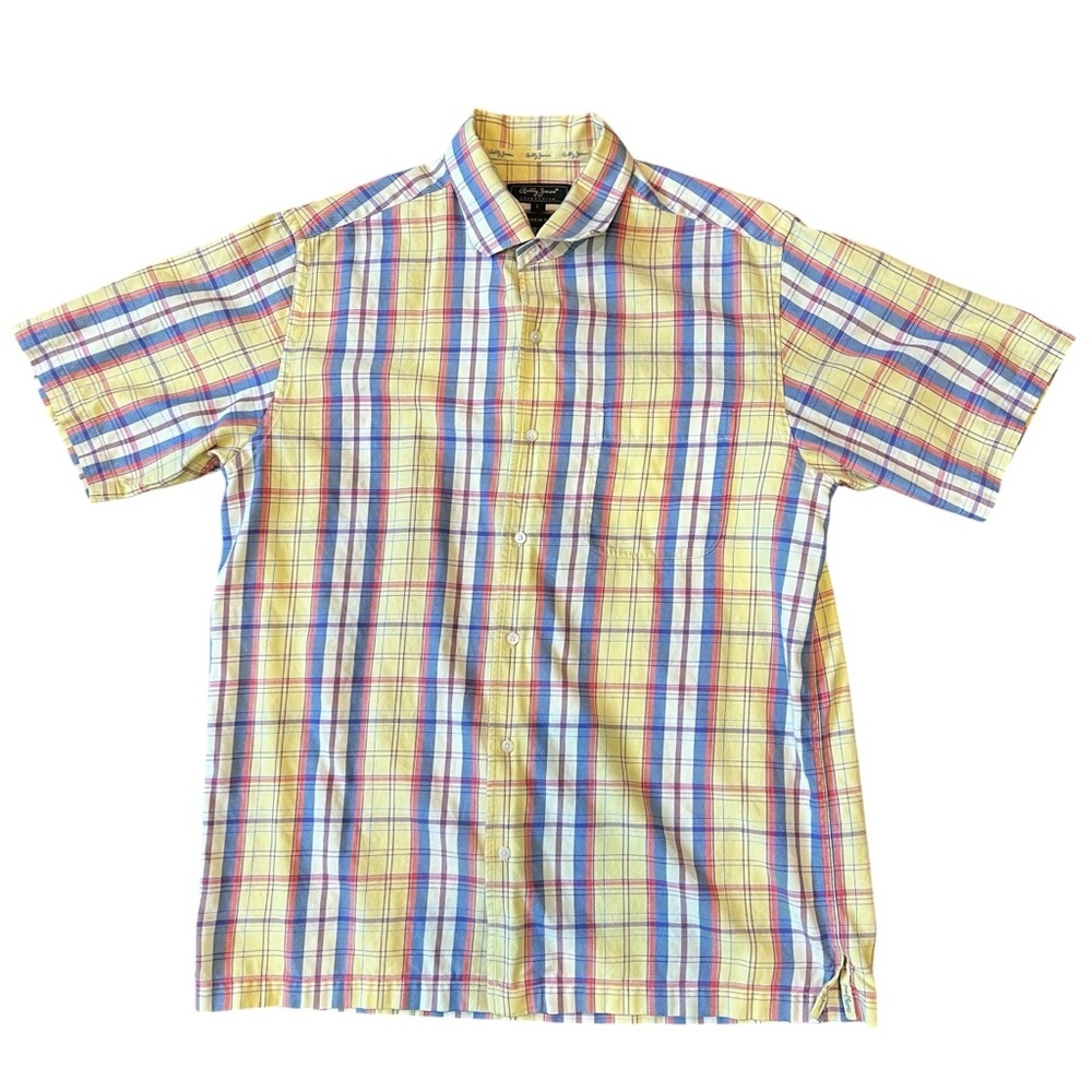 Bobby Jones Button Down Size Large Yellow Plaid Golf Casual Short Sleeve Preppy - Picture 3 of 9